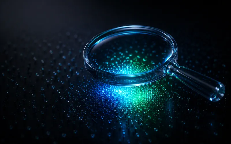 A glass lens revealing one bright cluster of data points — understanding the opportunity