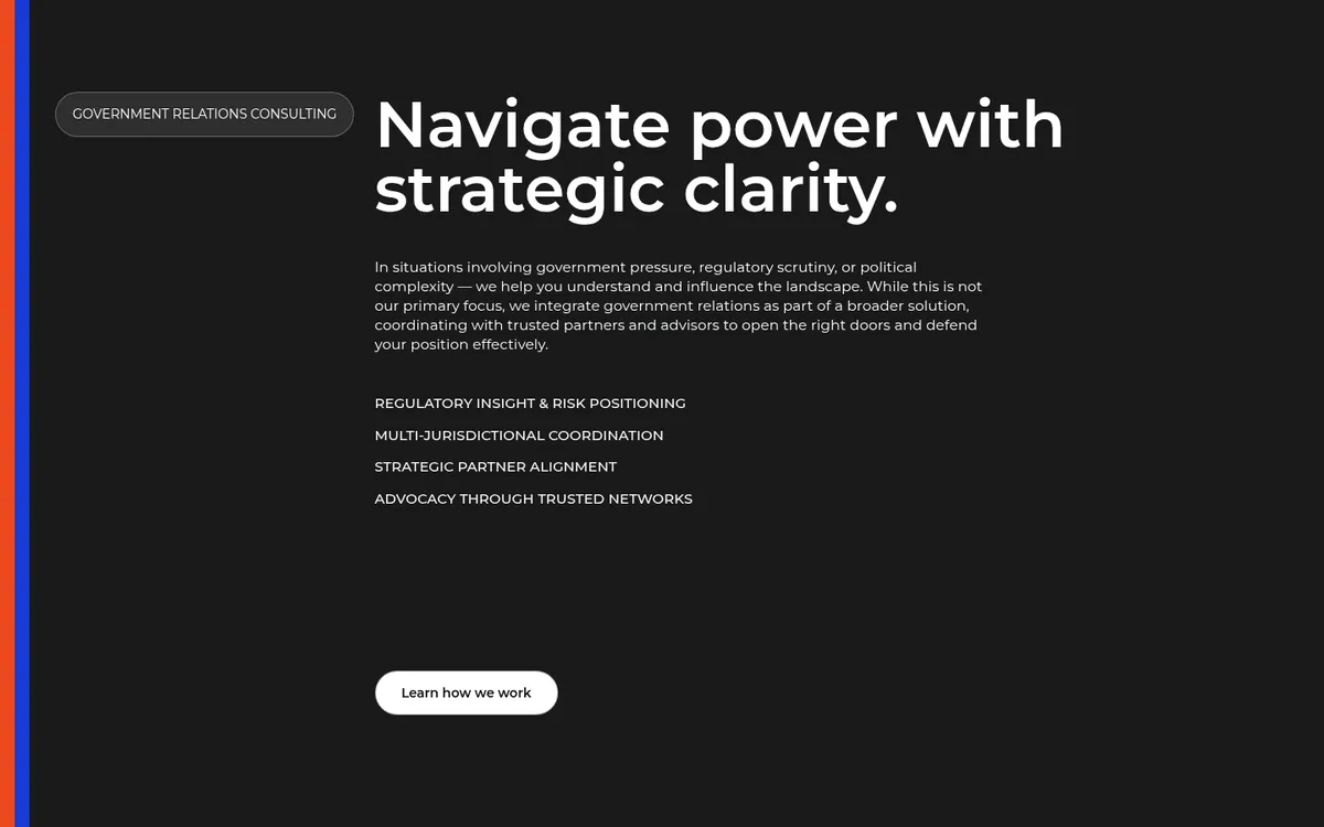 The client website — Government Relations Consulting section