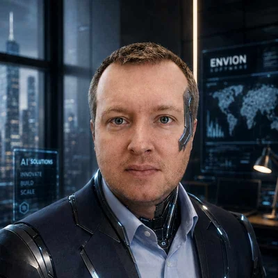 Val G., Full Stack Developer at Envion Software — stylized cybernetic portrait
